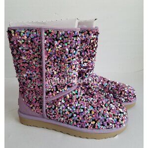 Ugg Classic Short Stellar Sequin Lilac Boots Size 9